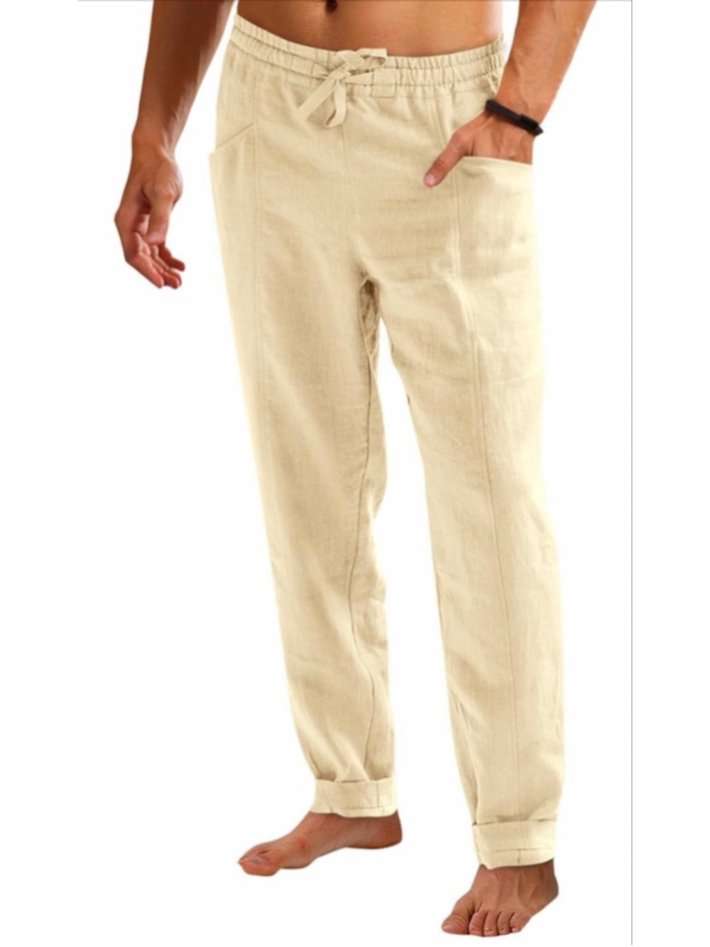 NEW Mens Casual Pants Elastic Waist Drawstring Cotton Resort M